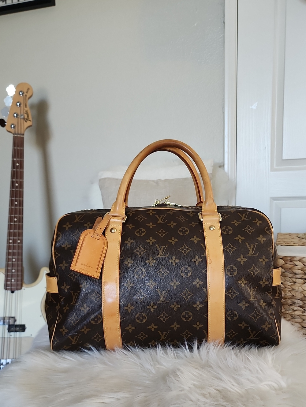 Louis Vuitton Brown Monogram Carryall Canvas Duffel with Tan Leather Trim